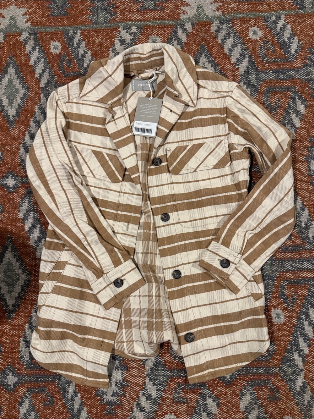 Everlane Striped Utility Jacket in Cream & Brown